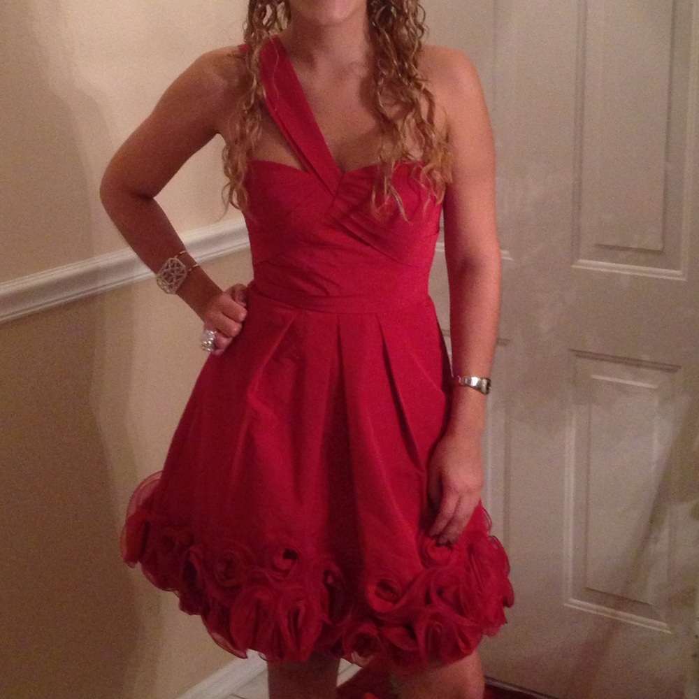 BCBGMaxAzria Red Ruched Ruffled One Shoulder Dress - Picture 5 of 5